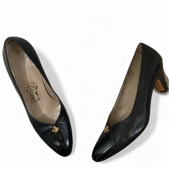Ferragamo Vintage Leather Pumps Black Women’s 7.5 Classic Old Money - Picture 11 of 11